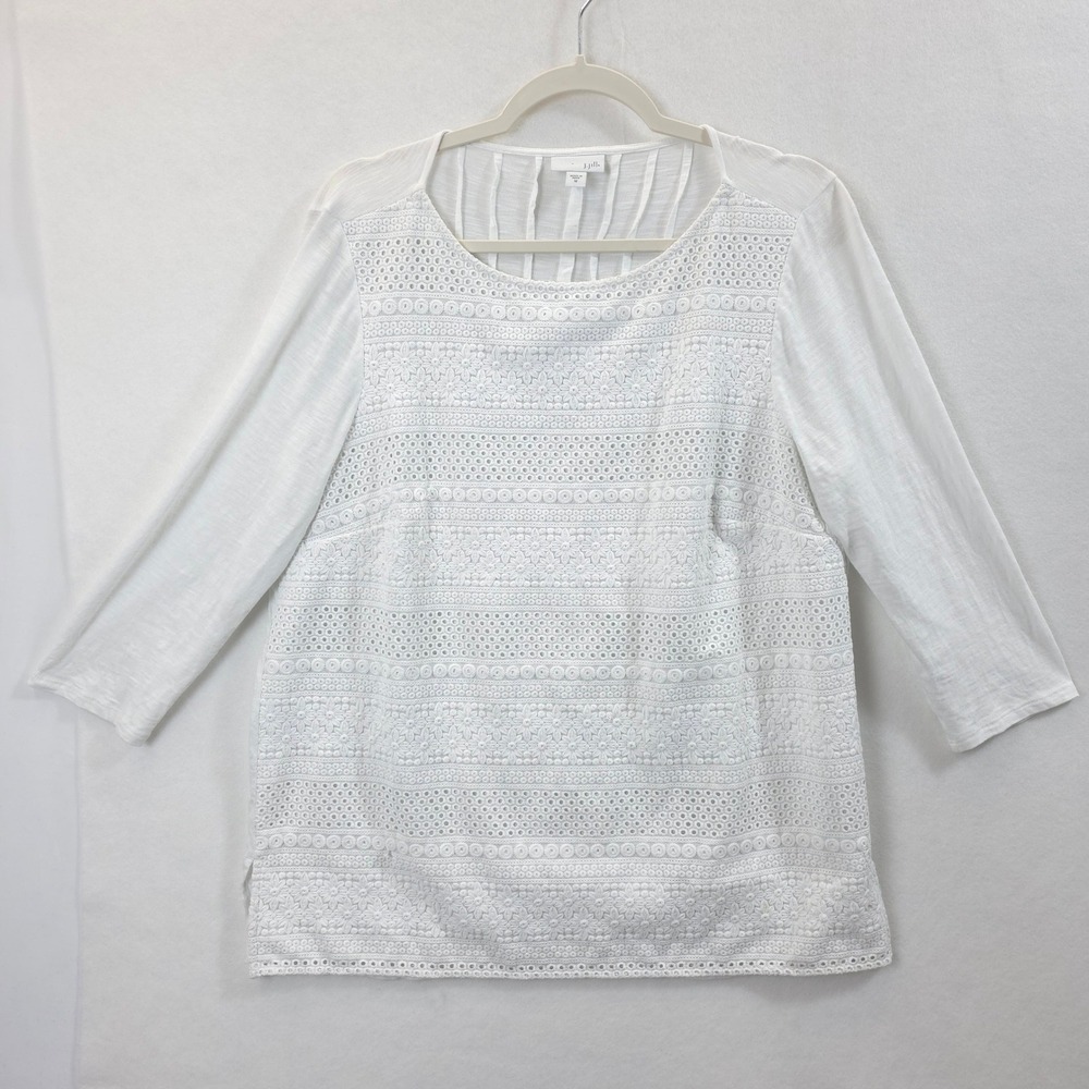J. Jill Tunic Top Eyelet Embroidered Mixed Media White Women M Cottagecore Boho